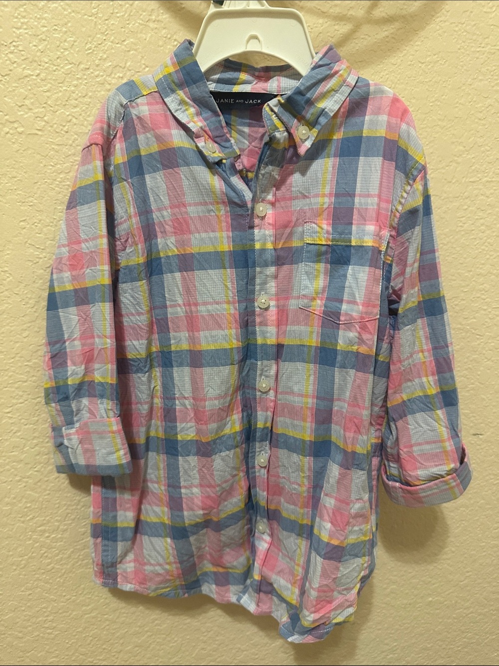 3/30$ Janie and Jack Pink, Blue & Yellow Plaid Button-Down Shirt